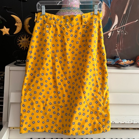 Jones New York High Waist Mustard Patterned Midi Skirt 12 Vintage - Picture 13 of 16